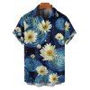 Chemise Décontractée Petites Marguerites Imprimées Boutonnée avec Manches Roulées pour Homme - Bleu profond 4XL