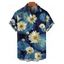 Chemise Décontractée Petites Marguerites Imprimées Boutonnée avec Manches Roulées pour Homme - Bleu profond M