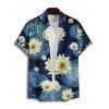 Chemise Décontractée Petites Marguerites Imprimées Boutonnée avec Manches Roulées pour Homme - Bleu profond XL