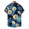 Chemise Décontractée Petites Marguerites Imprimées Boutonnée avec Manches Roulées pour Homme - Bleu profond XL