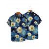 Chemise Décontractée Petites Marguerites Imprimées Boutonnée avec Manches Roulées pour Homme - Bleu profond 4XL