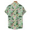 Vacation Couple Outfit Flamingo Leaf Floral Print Ruched Bust Belt Dress and Men's Roll Up Sleeve Hawaii Shirt Two Piece Set - Vert clair S | US 4