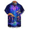 Colorful Big Mushroom Print V Neck Dress and Button Up Short Sleeve Hawaii Shirt Outfit - Bleu S | US 4