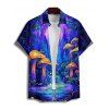 Colorful Big Mushroom Print V Neck Dress and Button Up Short Sleeve Hawaii Shirt Outfit - Bleu S | US 4