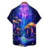 Colorful Big Mushroom Print V Neck Dress and Button Up Short Sleeve Hawaii Shirt Outfit - Bleu S | US 4