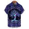 Men's Colorful Life Tree Print Button Up Hawaii Shirt and V Neck O Ring Straps Dress Outfit - Bleu profond S | US 4