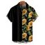 Chemise à Manches Courtes en Blocs de Couleurs avec Boutons Motif Tournesols Style Hawaïen - Noir 4XL