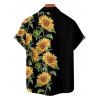 Chemise à Manches Courtes en Blocs de Couleurs avec Boutons Motif Tournesols Style Hawaïen - Noir L