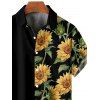 Chemise à Manches Courtes en Blocs de Couleurs avec Boutons Motif Tournesols Style Hawaïen - Noir XL