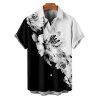 Chemise Hawaïenne Boutonnée Motif de Fleur Imprimée en Blocs de Couleurs à Manches Courtes - Noir M