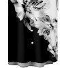 Chemise Hawaïenne Boutonnée Motif de Fleur Imprimée en Blocs de Couleurs à Manches Courtes - Noir M