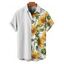 Chemise à Manches Courtes en Blocs de Couleurs avec Boutons Motif Tournesols Style Hawaïen - Noir 4XL