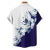 Chemise Hawaïenne Boutonnée Motif de Fleur Imprimée en Blocs de Couleurs à Manches Courtes - Bleu de Minuit 5XL