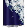 Chemise Hawaïenne Boutonnée Motif de Fleur Imprimée en Blocs de Couleurs à Manches Courtes - Bleu de Minuit 4XL