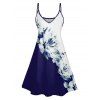 Robe Ajourée à Imprimé Floral à Bretelles Spaghetti - Bleu de Minuit L | US 8-10