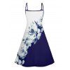 Robe Ajourée à Imprimé Floral à Bretelles Spaghetti - Bleu de Minuit L | US 8-10