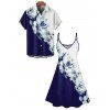 Hawaiian Vacation Color Clash Flower Pattern Printed Dress and Rolled Sleeve  Shirt Couple's Set - Bleu de Minuit S | US 4