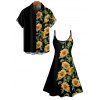 Hawaiian Vacation Sunflower Pattern Printed Dress and Rolled Sleeve  Shirt Couple's Set - Noir S | US 4