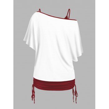 Rolling Stones Print Oblique Shoulder T-shirt And Cinched V Neck Spaghetti Strap Camisole Two Piece Set 