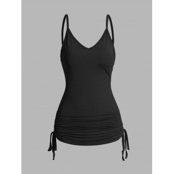 Five Finger Death Punch Print Oblique Shoulder T-shirt And Cinched V Neck Spaghetti Strap Camisole Two Piece Set 