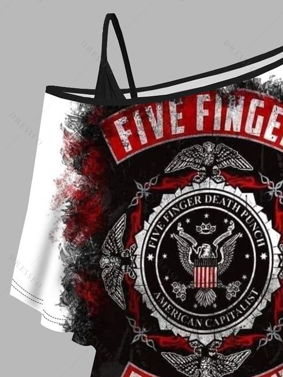 Ensemble de T-shirt Mort et Maison Imprimés à Epaule Dénudée Deux Pièces à Col V - Blanc XXL | US 12