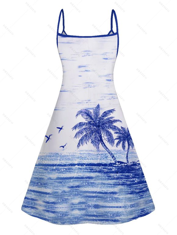 Robe de Vacances Décontractée Ligne A Cocotier Imprimé à Bretelle Fine - Blanc XL | US 12