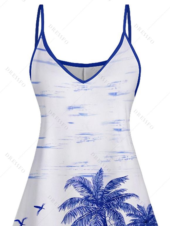 Robe de Vacances Décontractée Ligne A Cocotier Imprimé à Bretelle Fine - Blanc XL | US 12