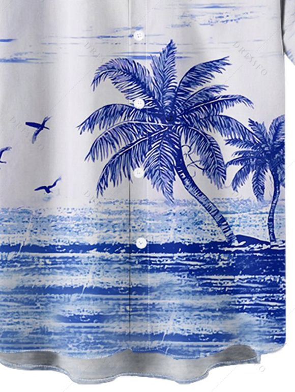 Chemise de Plage Hawaiien Imprimé Cocotier à Manches Roulées pour Homme - Blanc 3XL