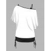 Ensemble de T-shirt Mort et Maison Imprimés à Epaule Dénudée Deux Pièces à Col V - Blanc XL | US 10