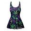 Music Festival Colorful Music Note Leaf Print One Piece Swimsuit Bownknot Adjustable Buckle Strap Beach Swimwear - BLACK XXL | US 14