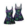 Music Festival Colorful Music Note Leaf Print One Piece Swimsuit Bownknot Adjustable Buckle Strap Beach Swimwear - BLACK XXL | US 14