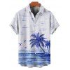 Vacation Couple Outfit Coconut Tree Seagull Print Sleeveless A Line Dress and Men's Roll Up Sleeve Shirt Hawaii Two Piece Set - Blanc S | US 4