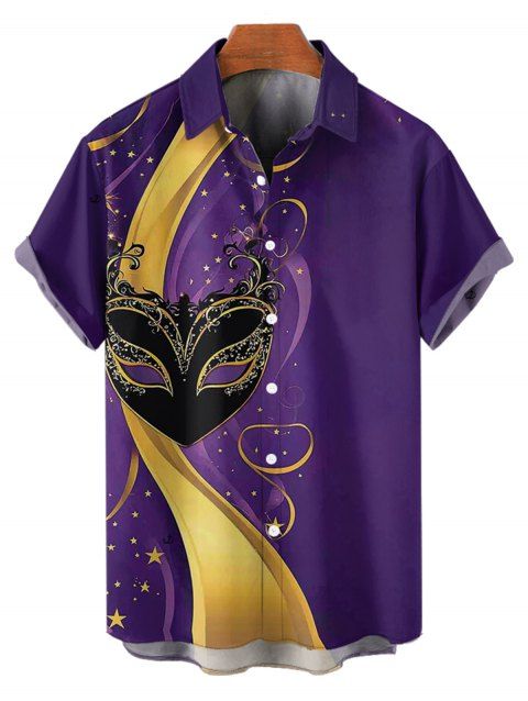 Chemise Décontractée de Fête Boutonnée Motif D'Etoile en Couleur Contrastée à Manches Roulées