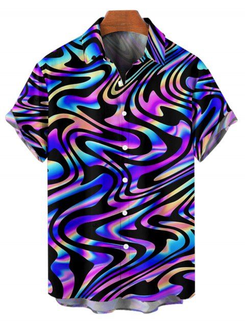 Chemise de Vacances Texturé Graphique Coloré Imprimé Boutonnée Manches Roulées pour Homme