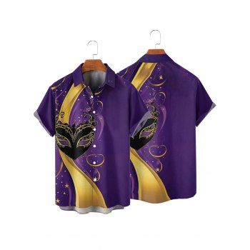 Men's Music Festival Contrast Color Star Mask Pattern Shirt Button Up Roll Up Sleeve Shirt