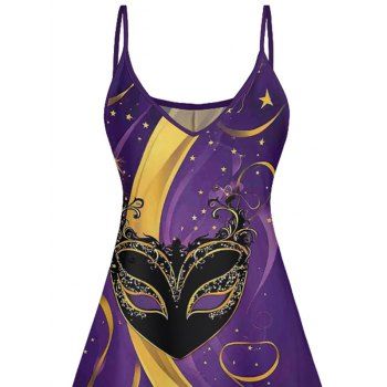 Music Festival Contrast Color Star Mask Pattern Dress Spaghetti Strap A Line Dress