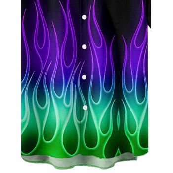 Music Festival Men's Colorful Flame Print Shirt Roll Up Sleeve Button Up Vacation Shirt