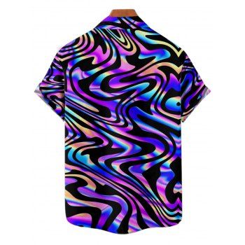 Music Festival Couple Outfit Colorful Textured Graphic Print Lace Up Half Zipper A Line Dress and Men's Roll Up Sleeve Shirt Two Piece Set