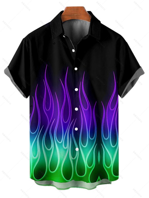 Chemise de Fête Boutonnée Notes de Musique Imprimées à Manches Roulées pour Homme - Noir M