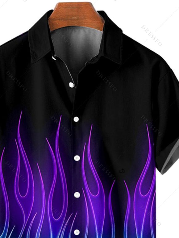 Chemise de Fête Boutonnée Notes de Musique Imprimées à Manches Roulées pour Homme - Noir S