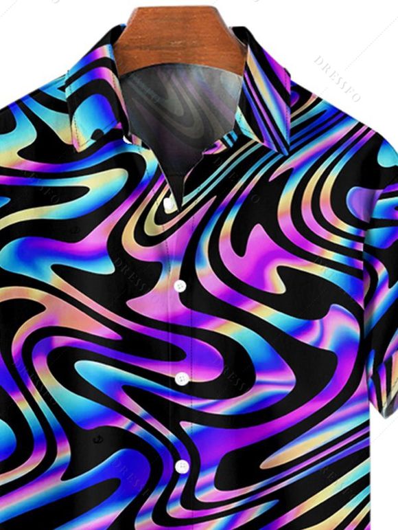 Chemise de Vacances Texturé Graphique Coloré Imprimé Boutonnée Manches Roulées pour Homme - multicolor M