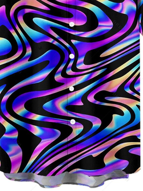 Chemise de Vacances Texturé Graphique Coloré Imprimé Boutonnée Manches Roulées pour Homme - multicolor M