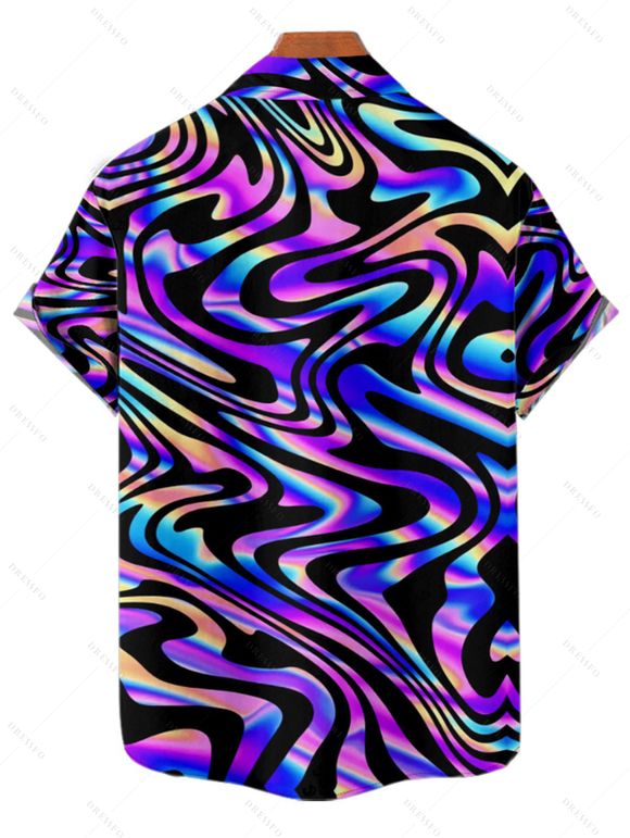 Music Festival Couple Outfit Colorful Textured Graphic Print Lace Up Half Zipper A Line Dress and Men's Roll Up Sleeve Shirt Two Piece Set - multicolor S | US 4