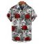 Chemise de Vacances Gothique Rose Crâne Motif de Squelette Boutonnée à Manches Roulées pour Homme - Gris M