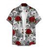 Chemise de Vacances Gothique Rose Crâne Motif de Squelette Boutonnée à Manches Roulées pour Homme - Gris M