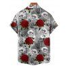 Chemise de Vacances Gothique Rose Crâne Motif de Squelette Boutonnée à Manches Roulées pour Homme - Gris 4XL