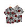 Chemise de Vacances Gothique Rose Crâne Motif de Squelette Boutonnée à Manches Roulées pour Homme - Gris S