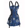 Mini Robe Ligne A à Bretelle à Imprimé Etoile Soleil à Taille Haute à Lacets - Bleu profond L