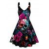 Music Festival Couple Outfit Rose Skulls Guitar Pattern A Line Dress and Men's Roll Up Sleeve Gothic Two Piece Set - Noir S | US 4