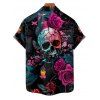 Music Festival Couple Outfit Rose Skulls Guitar Pattern A Line Dress and Men's Roll Up Sleeve Gothic Two Piece Set - Noir S | US 4